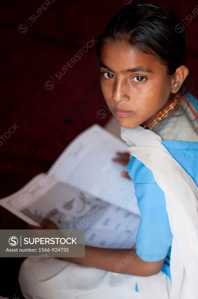 Schoolgirl in class, Village school near Jaipur, Rajasthan, India