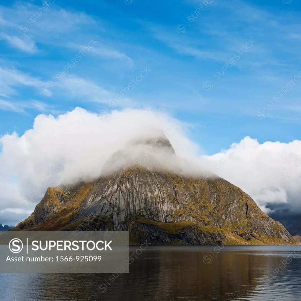 Olstinden peak and mountains of Lofoten Islands, Norway