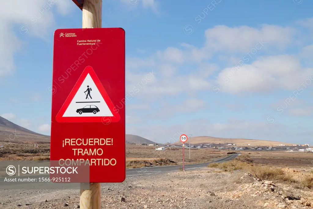 Sign near footpath on Fuerteventura, Canary Islands, Spain