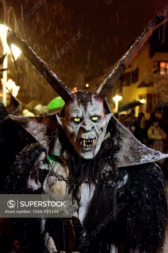 Krampus is a mythical creature recognized in Alpine countries, Campo Tures, South Tyrol, Bolzano, Italy, Europe