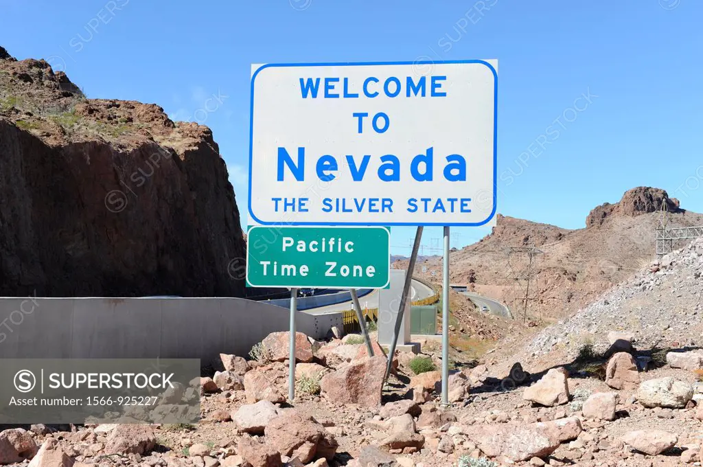 Nevada State Line Hoover Dam Border Arizona Welcome sign