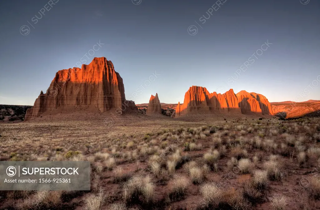 The morning sun brightens up the landscape at Cathedral Valley at Capital Reef National Park