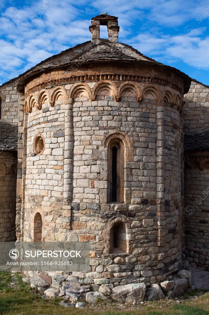 Romanesque church of Sant Climent de Taull and cemetery in the village of Taull, Twelfth Century, National Park Aiguestortes, Pyrenees