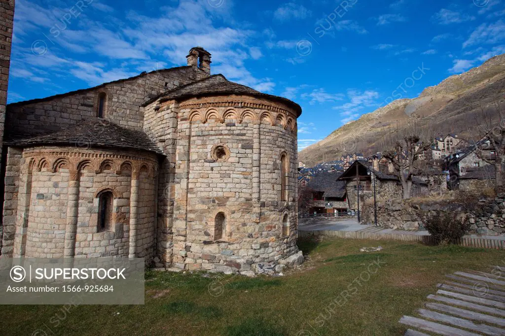 Romanesque church of Sant Climent de Taull and cemetery in the village of Taull, Twelfth Century, National Park Aiguestortes, Pyrenees