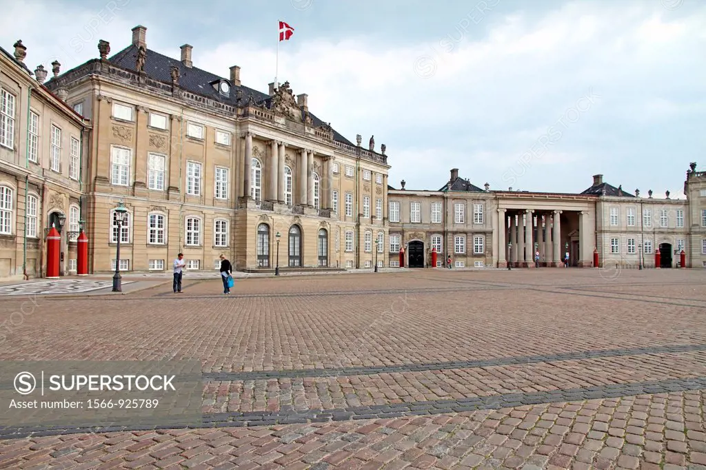 Duty change of royal guards in front of Amalienborg Palace, Copenhagen Denmark