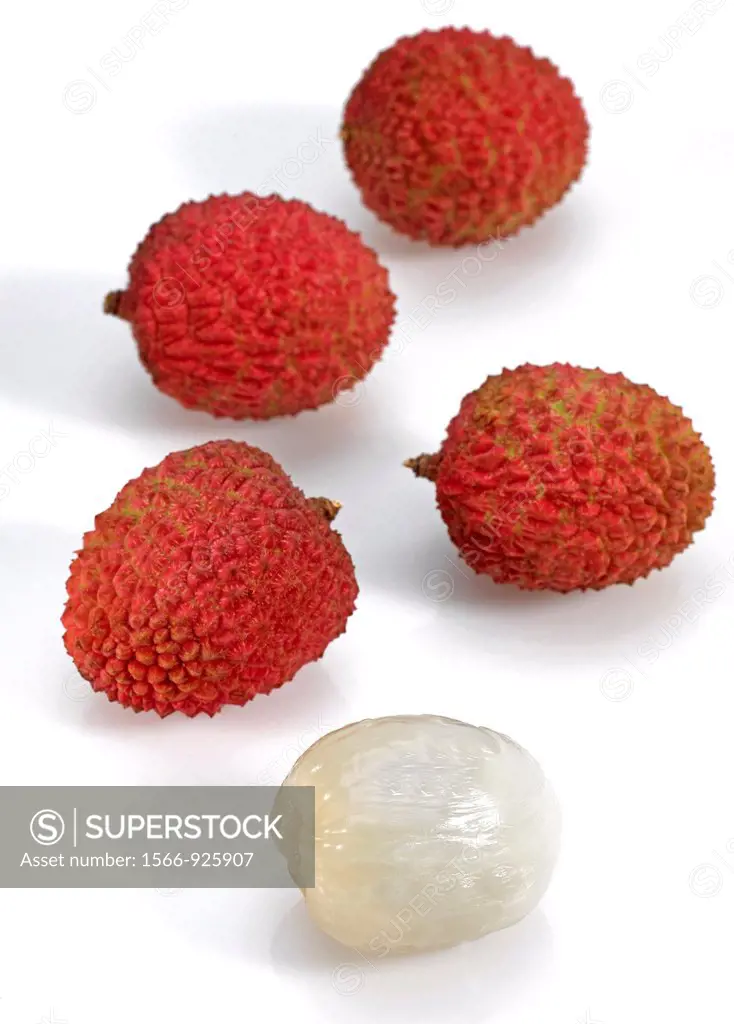 Litchi or Litchee, litchi sinensis, Exotic Fruits against White Background