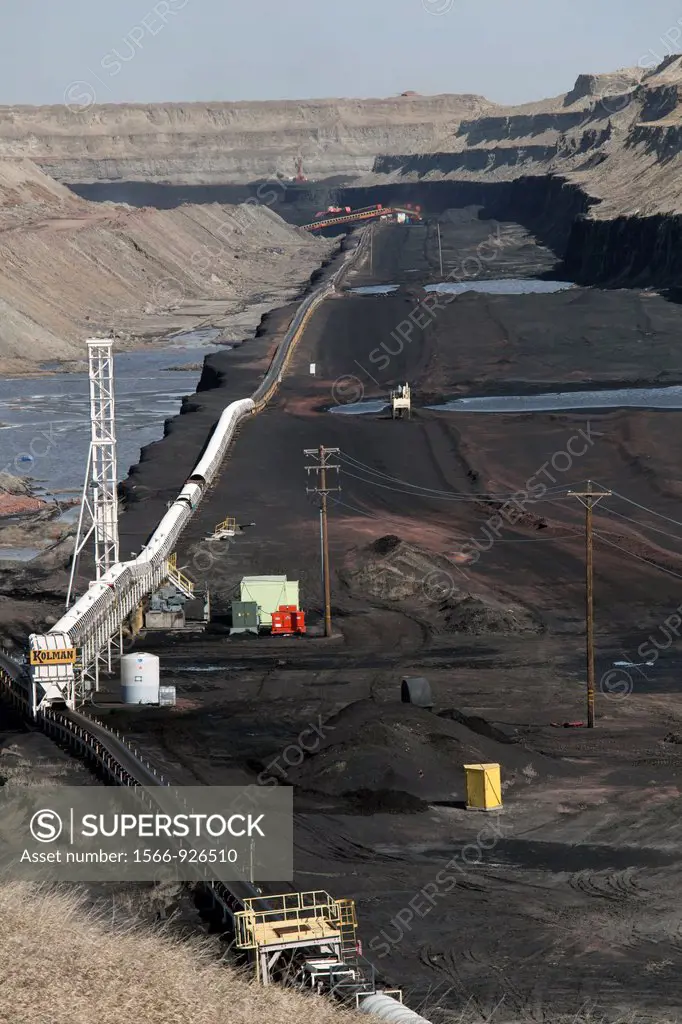 Gillette, Wyoming - A surface coal mine in Wyoming´s Powder River Basin  A conveyor carries coal to the adjacent Wyodak Energy power plant  The Powder...