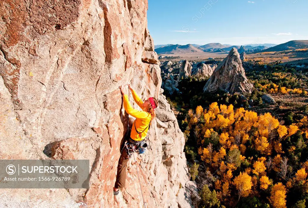 Rock climbing a route called Shes The Bosch which is rated 5,11 and located on Window Rock at The City Of Rocks National Reserve near the town of Almo...