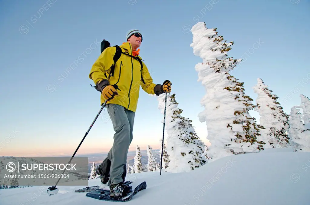 Snowshoeing on Mount Harrison high in the Albion Mountains in southern Idaho