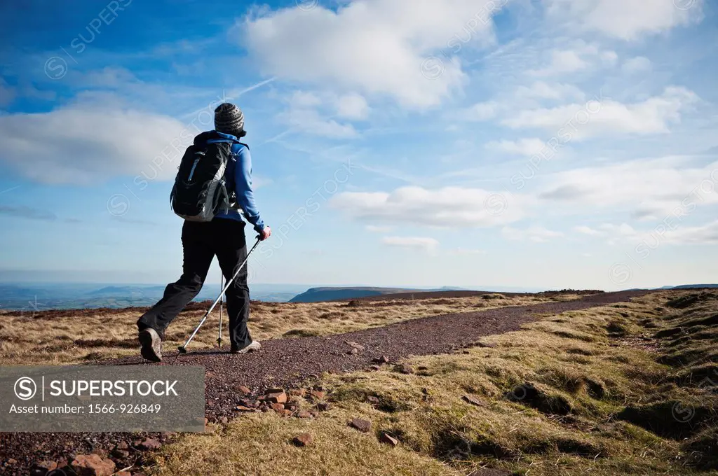 Female hiker on Offa´s Dyke path, Black Mountains, Wales