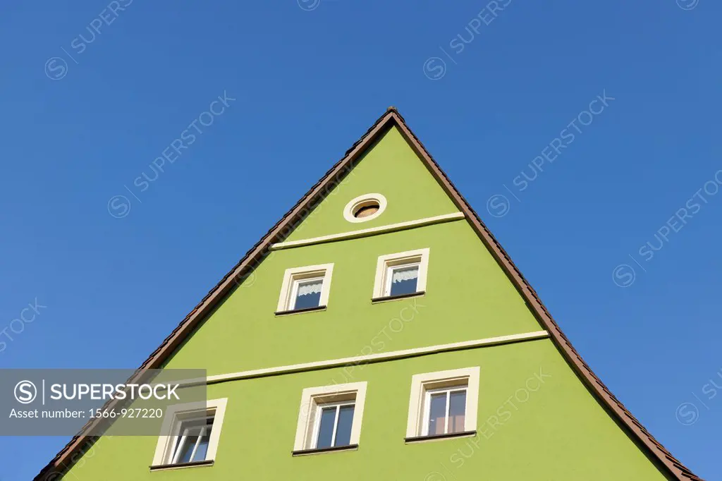 Gable of a house against blue sky, Germany, Bavaria, Rothenburg ob der Tauber,