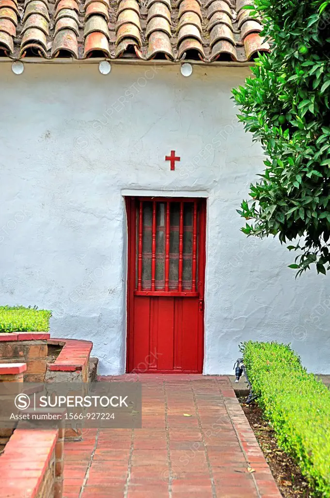 California, Pala, A door from the courtyard at Mission San Antonio de Pala, Founded in 1816, on the Pala Indian Reservation