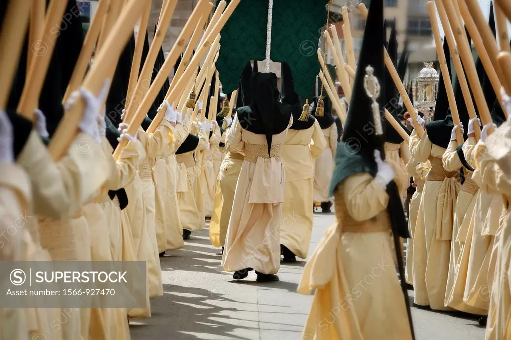 Holy Week Malaga  Formation of the penitents carrying the candles down the aisle of St  Elizabeth  Brotherhood of ´Tears and Favors´ Merged  Malaga  A...