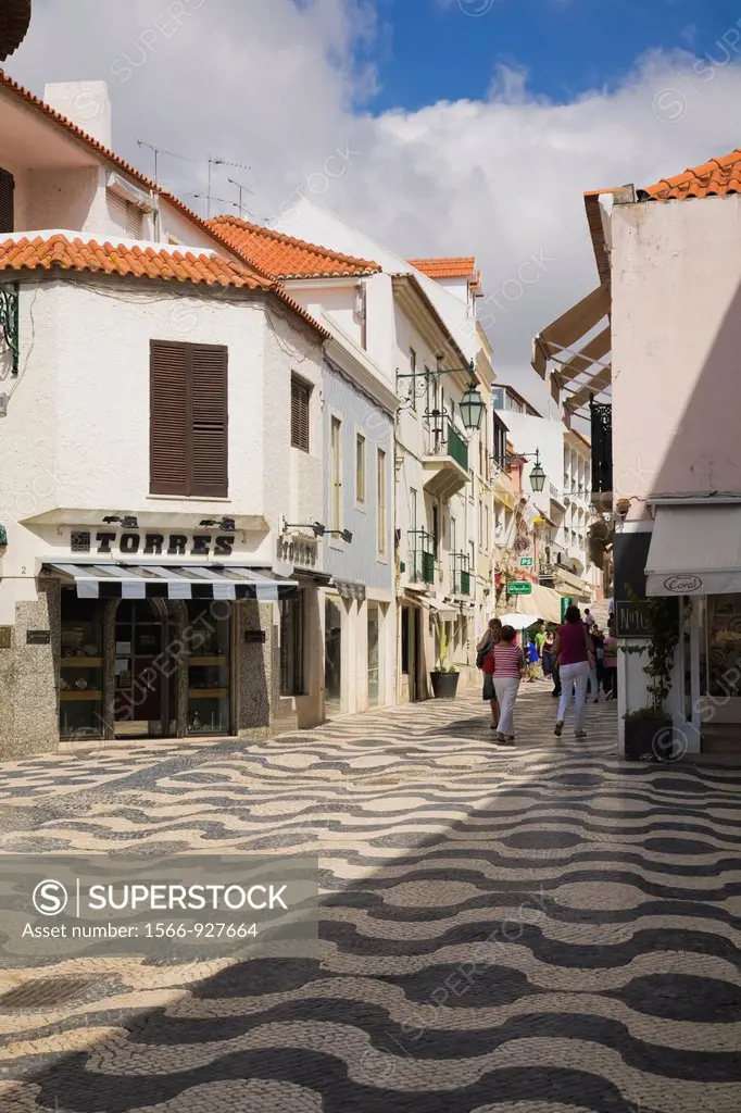 Commercial shopping concourse with mosaic tiles, Cascais, Portugal, Europe