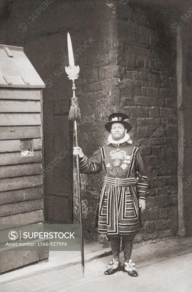 A Beefeater, guardian of the Tower of London, England, in the late 19th century  From London, Historic and Social, published 1902
