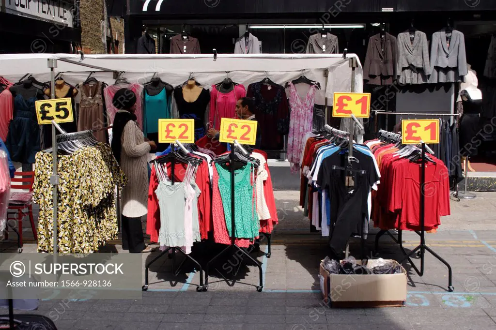 Clothes stall at Petticoat Lane Market London