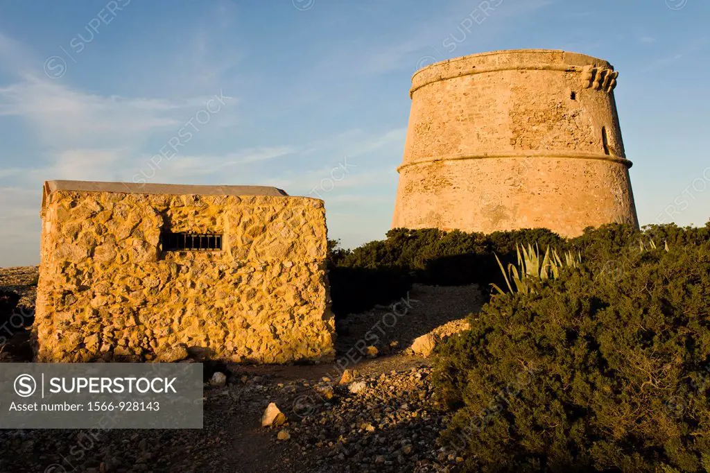 Torre den Rovira, XVII. Punta de Sa Torre. Natural Park Cala Bassa, Cala Compte. Ibiza. Balearic islands. Spain