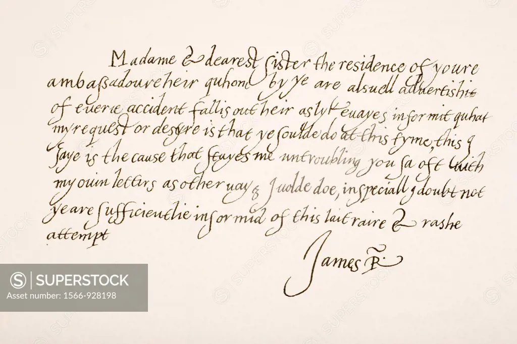 King James VI of Scotland and James I as King of England and Ireland, 1566 - 1625  Hand writing sample