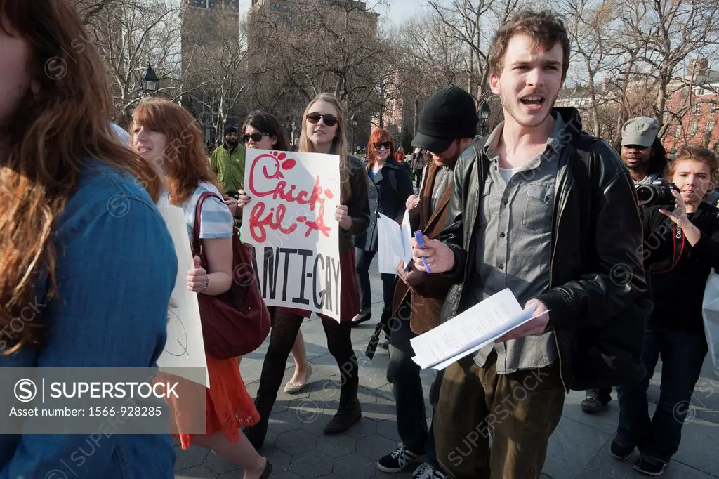 New York University students and their supporters protest at NYU over the donations that the fast food chain Chick-Fil-A gives to anti-gay groups The ...