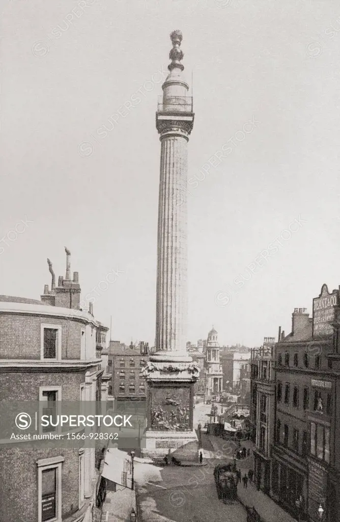 The Monument to the Great Fire of London, aka The Monument, London, England in the late 19th century  From London, Historic and Social, published 1902