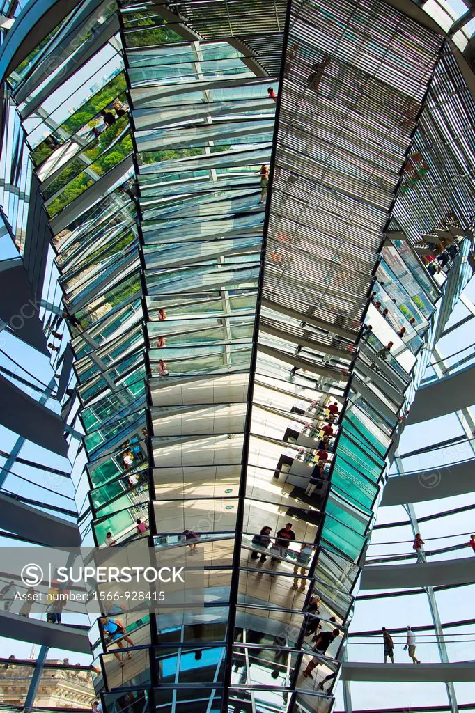 Reichstag, Bundestag glass dome German Parlement since 1999 by the architect Sir Norman Foster, Berlin, Germany.