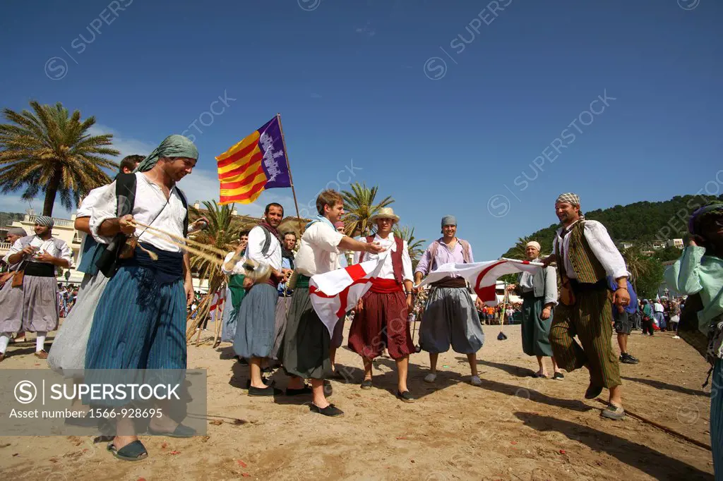 Moors and Christians, Christian commemoration of the victory over the Turks in 1561. It Firó, Soller, Majorca, Balearic Islands, Spain