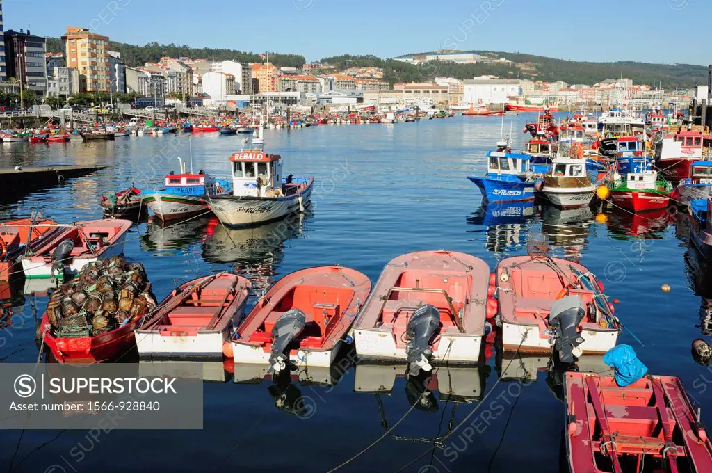 Artisan fishing boats in Santa Uxia de Riveira, Coruña, Galicia, Spain