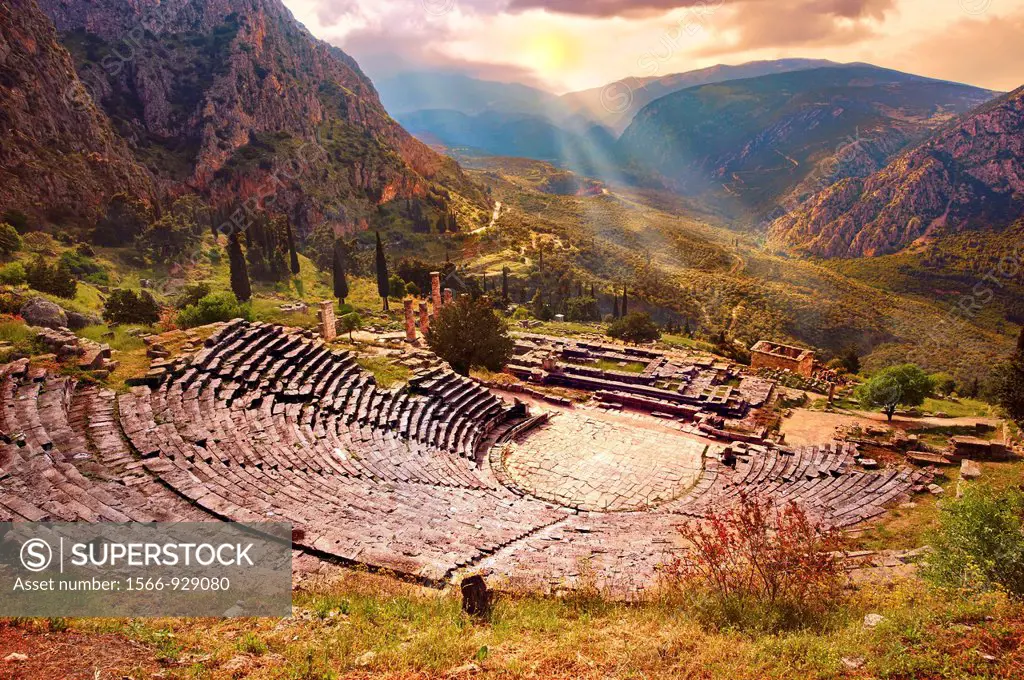4th century BC theatre of Delphi, archaeological site, Greece,