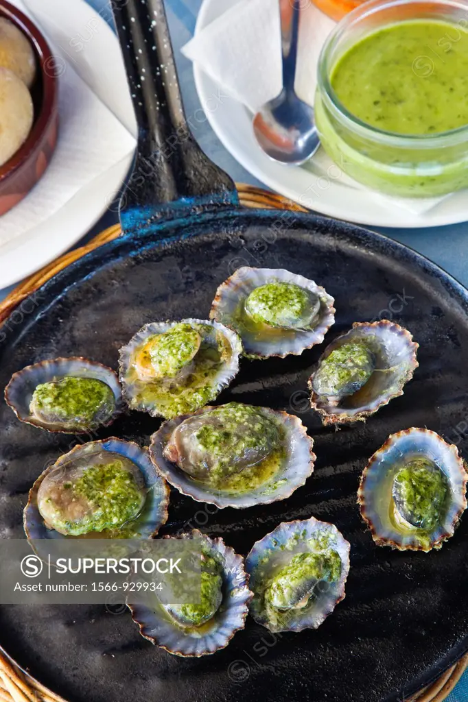 Limpets with green mojo, typical gastronomy, Lanzarote, Canary Islands, Spain