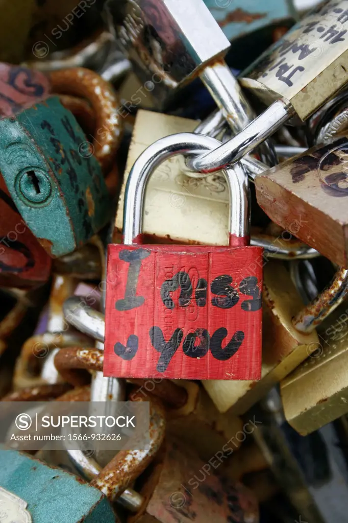 love locks on the milvio bridge in rome italy