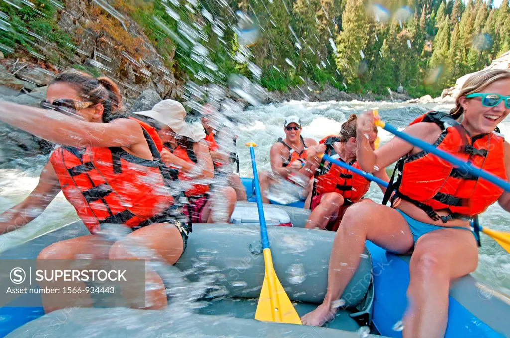 Rafting the Cabarton section on the North Fork of the Payette River which is Class 3 and near the city of Cascade in central Idaho