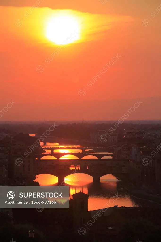 Ponte Vecchio at sunset, Florence, Tuscany, Italy