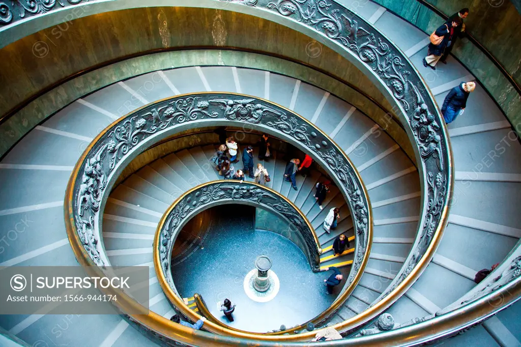 The spiral staircase leading to the exit at the Vatican Museum, Rome, Italy