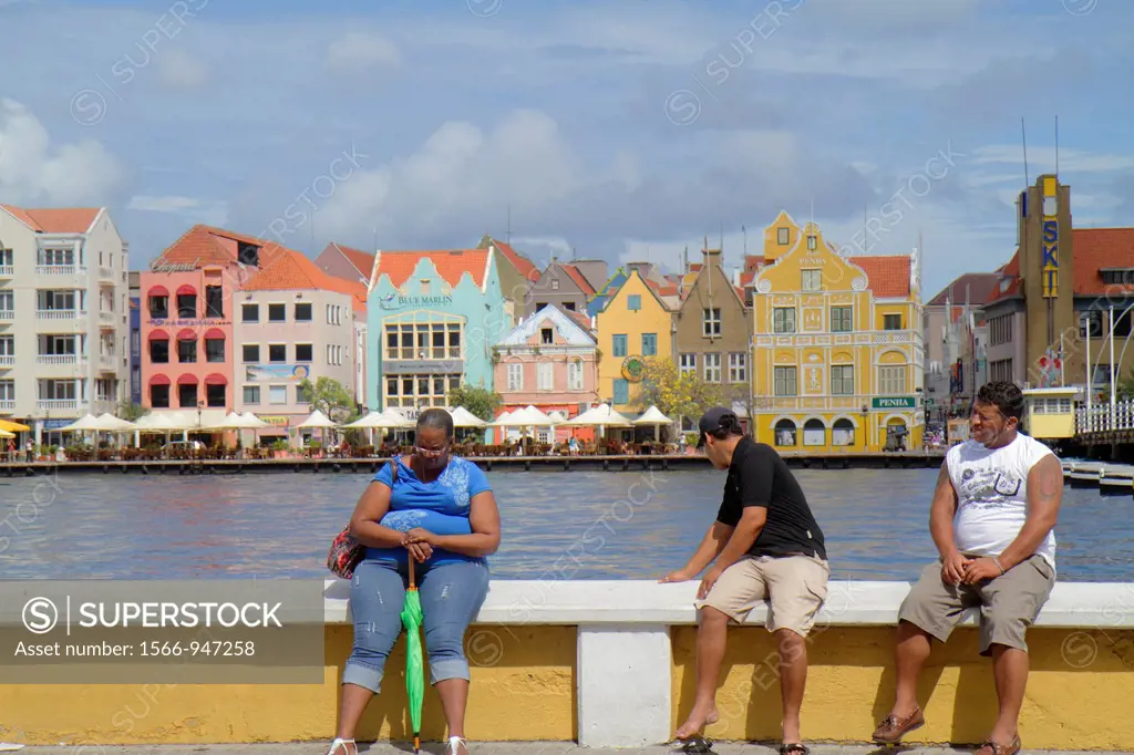 Curaçao, Netherlands Antilles, Dutch, Willemstad, Otrobanda, Punda, Handelskade, waterfront, St  Sint Anne Bay, Koningin Emmabrug, UNESCO World Herita...