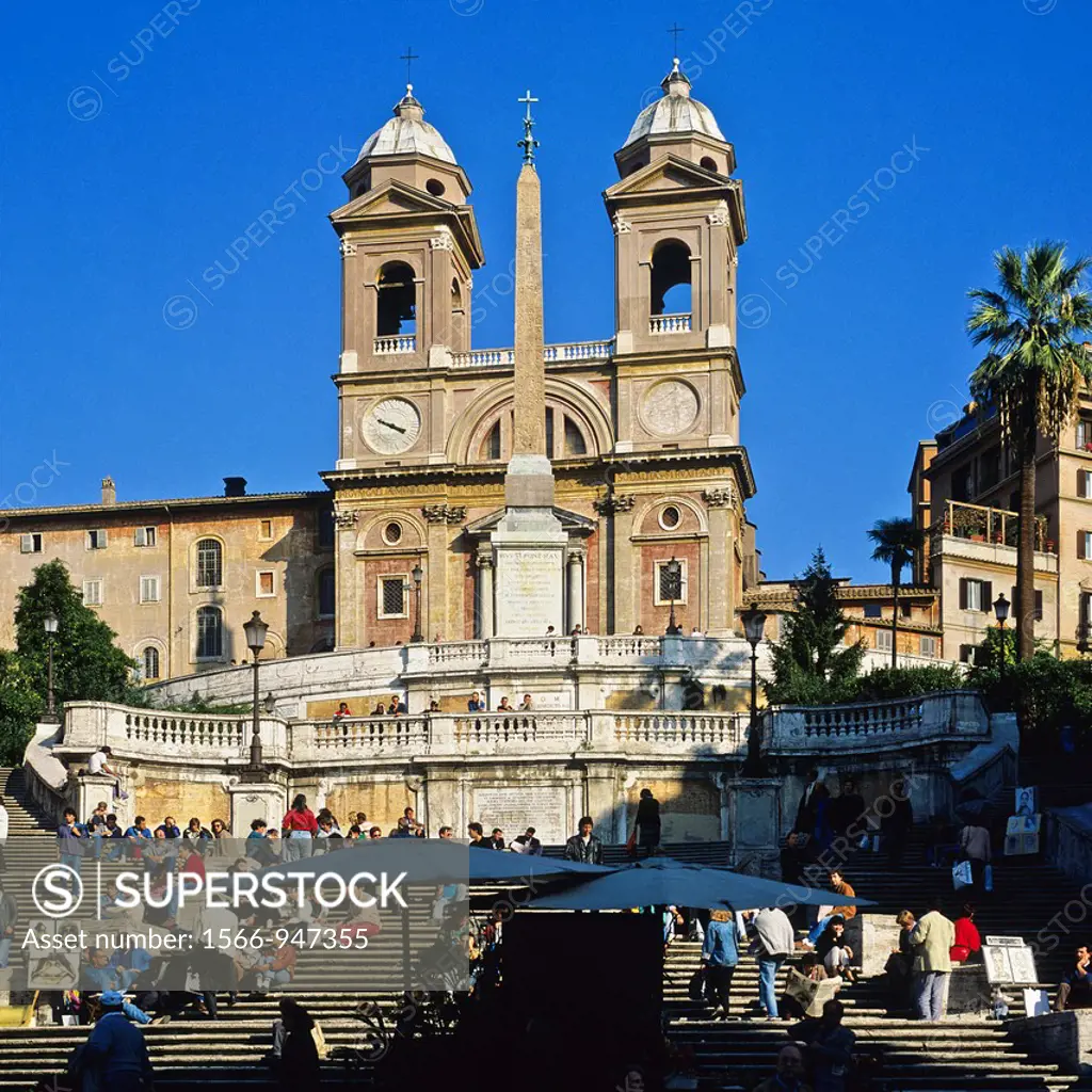 Spanish steps and Santissima Trinita dei Monti church, Rome, Italy