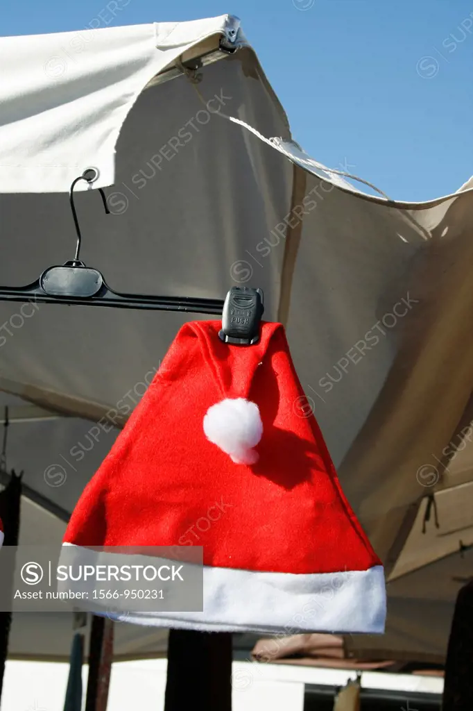 father christmas hat on market stall