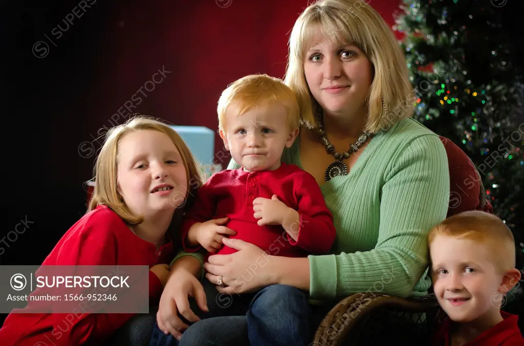 Christmas Family Portrait - A mother with her children
