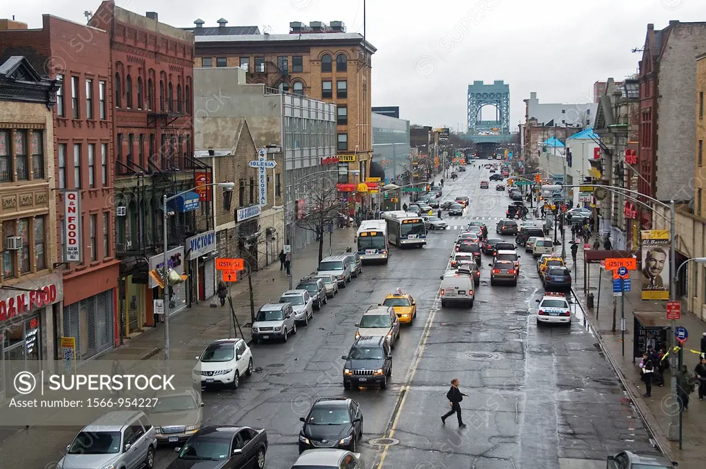 View of a street from 125th Street Train Station, Harlem, Manhattan, New York City
