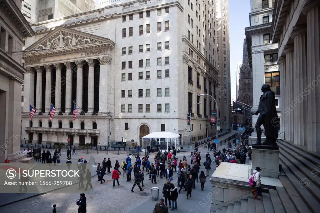 USA, New York City ,Downtown Manhattan , Wall Street,the Stock Exchange , Trinity Church and Federal Hall