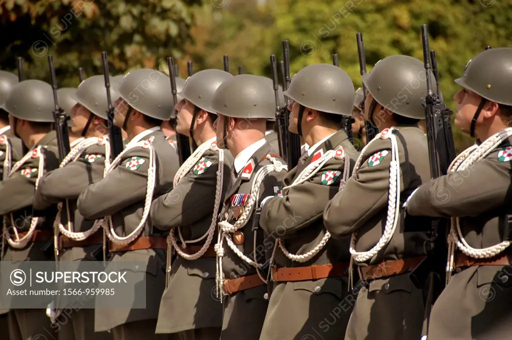 Austria, Vienna, Heldenplatz Heroes Square, Army Honor Guard for visiting generals