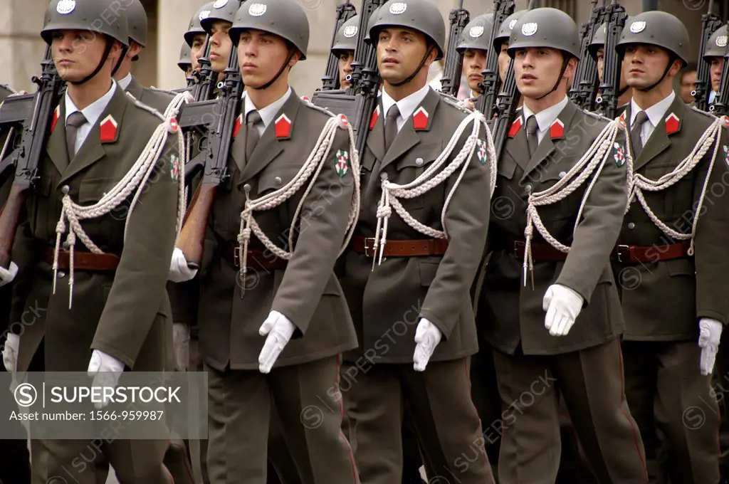Austria, Vienna, Heldenplatz Heroes Square, Army Honor Guard for visiting generals
