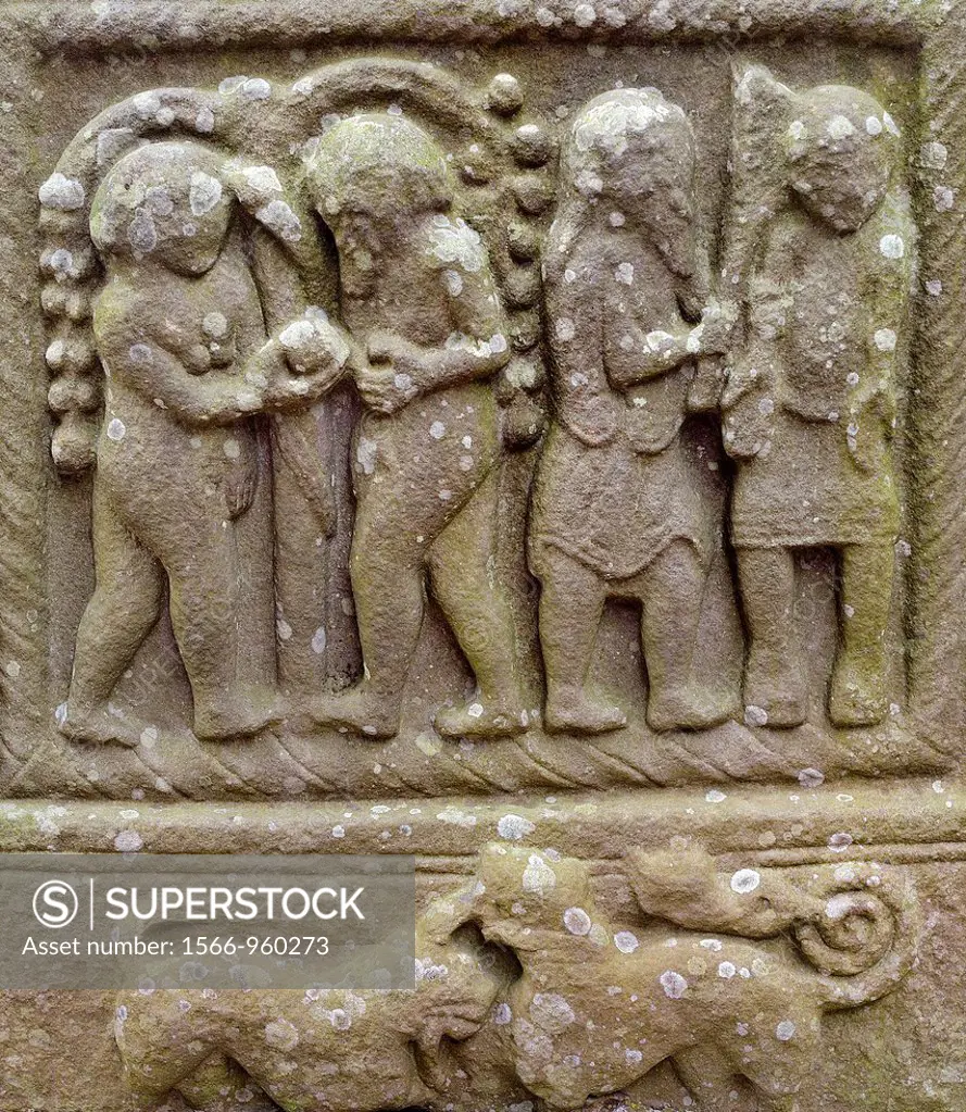 Ireland, County Louth, Monasterboice, Muiredach´s High cross 900-923 AD, The Fall of Adam and Eve and the death of Abel   The 5 5-metre Muiredach´s Hi...