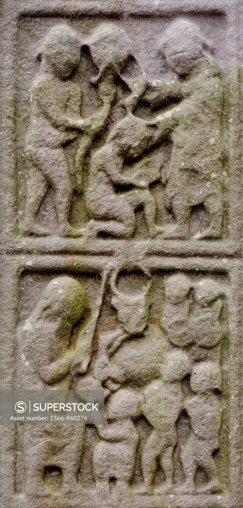 Ireland, County Louth, Monasterboice, West Cross, The sacrifice of Isaac and the Golden Calf