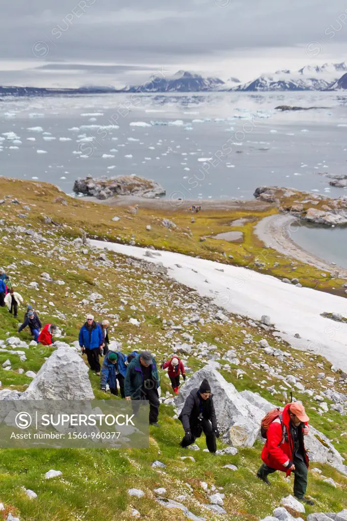 Guests from the Lindblad Expedition ship National Geographic Explorer at Hornsund Horn Sound in the Svalbard Archipelago, Norway