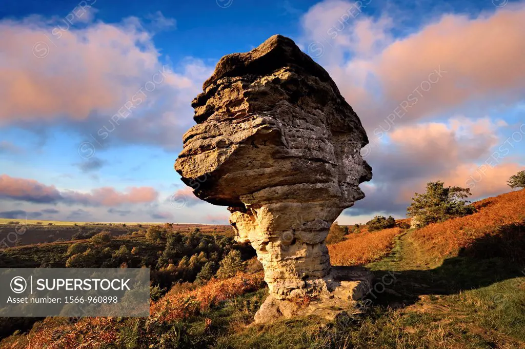Bridestone rock formation in Dalby forest  Formed by softer sndstone being eroded faster that the limestone that is above it  North Yorks Moors Nation...