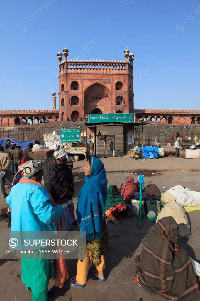 India, Delhi, Jama Masjid, Mosque, east gate, people.