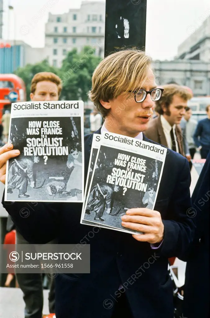 July 1968, Street vendor selling Socialist Standard newspaper at Speaker´s corner, London, Great-Britain