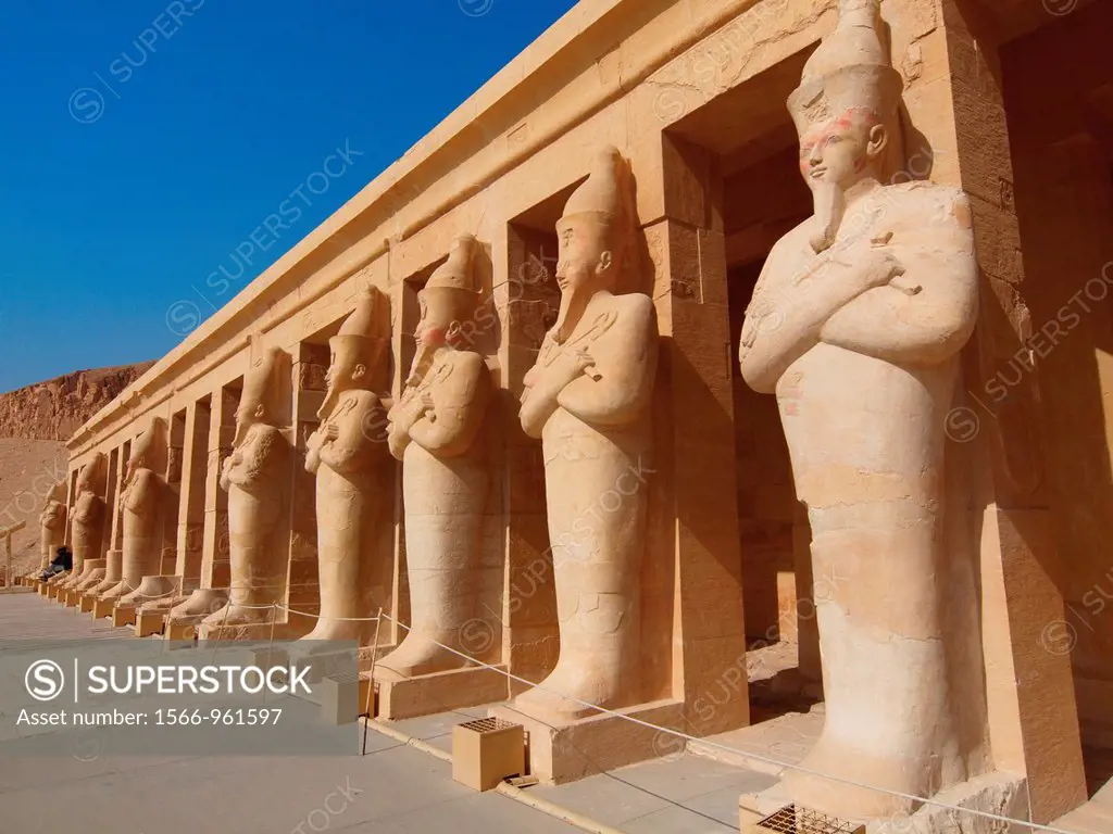 Osiris statues. Hatshepsut Temple. West Bank. Luxor old Thebas. Upper Egypt.