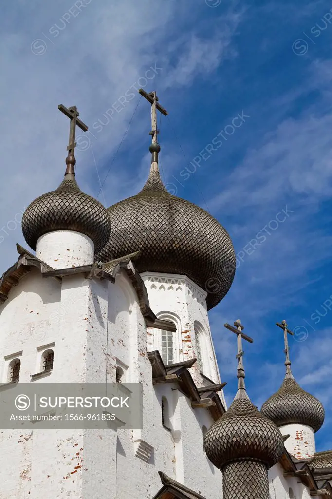 A view of the Russian Orthodox Solovetsky Monastery founded in 1436 by 2 monks on Bolshoy Island, Solovetsky Island Group, White Sea, Russia