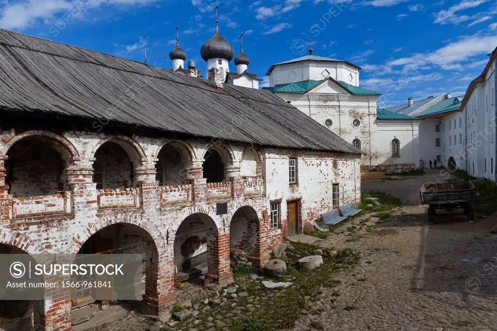 A view of the Russian Orthodox Solovetsky Monastery founded in 1436 by 2 monks on Bolshoy Island, Solovetsky Island Group, White Sea, Russia